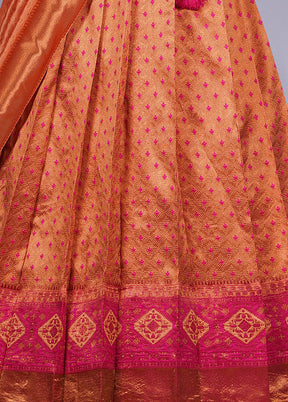 3 Pc Peach Silk Semi Stitched Lehenga Set - Indian Silk House Agencies