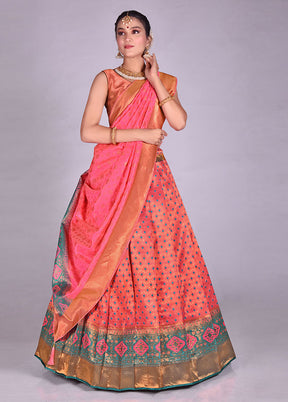 3 Pc Pink Silk Semi Stitched Lehenga Set - Indian Silk House Agencies