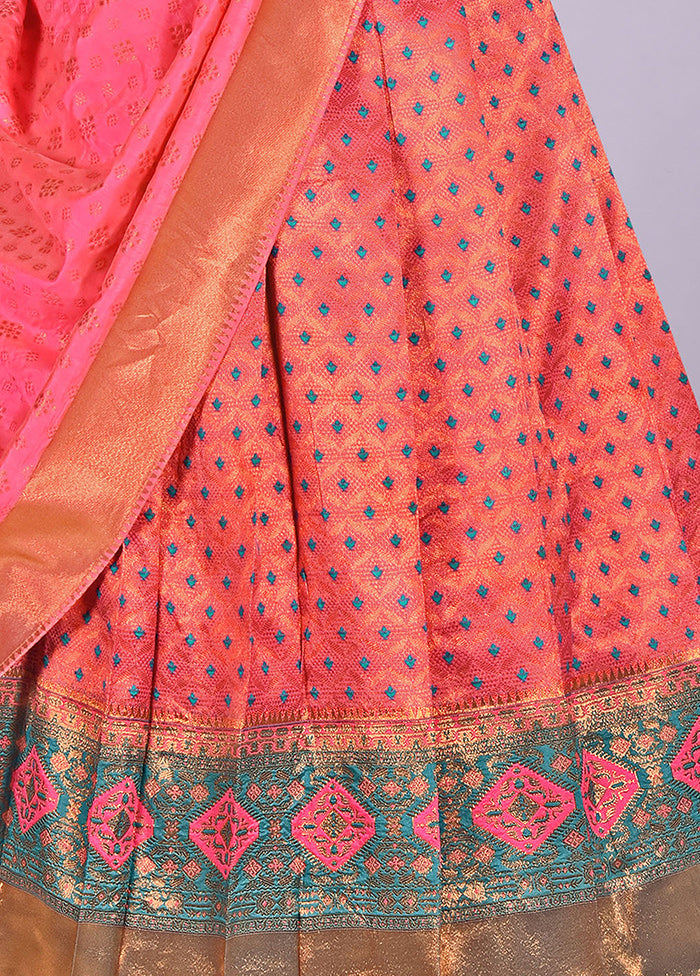 3 Pc Pink Silk Semi Stitched Lehenga Set - Indian Silk House Agencies