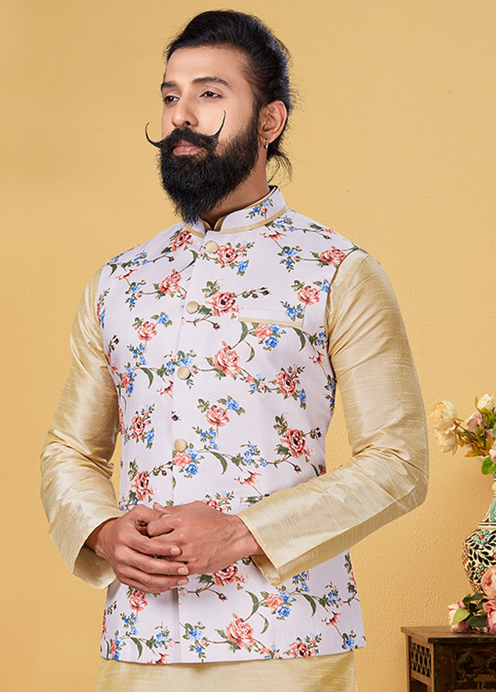 3 Pc Multicolor Silk Kurta Pajama with Jacket Set
