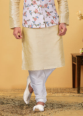 3 Pc Multicolor Silk Kurta Pajama with Jacket Set
