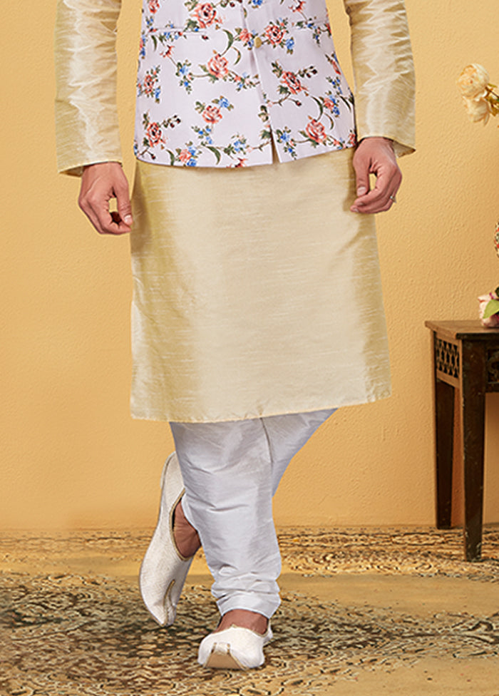 3 Pc Multicolor Silk Kurta Pajama with Jacket Set