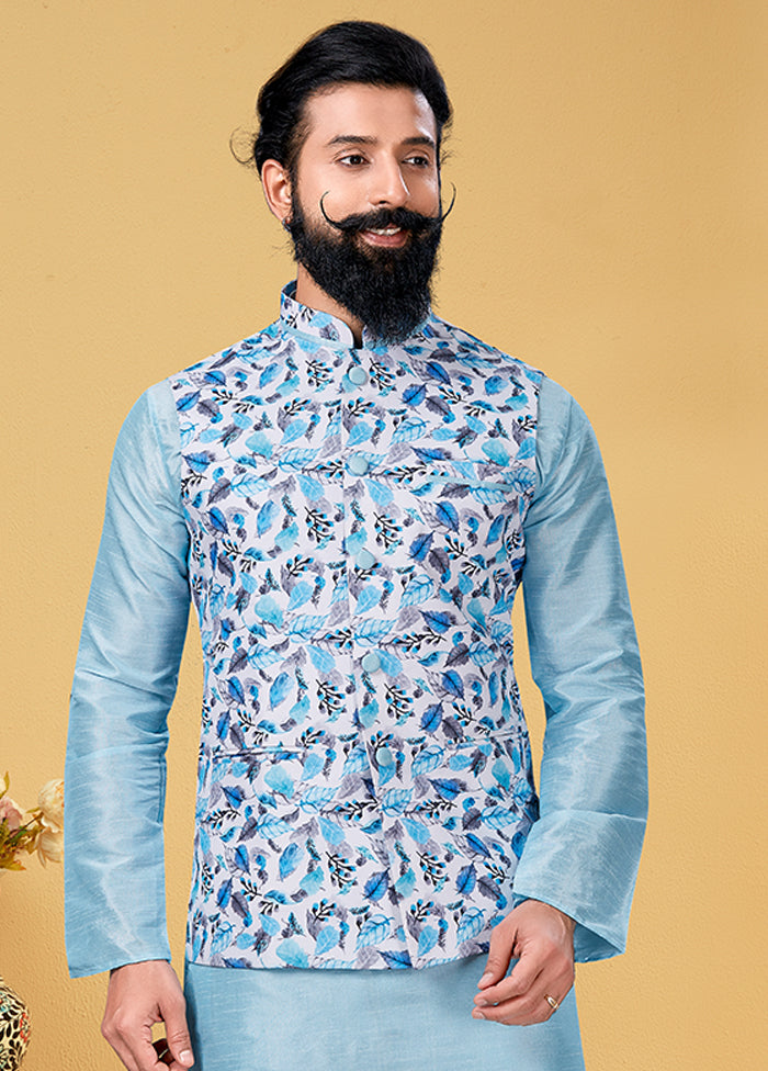 3 Pc Multicolor Silk Kurta Pajama with Jacket Set