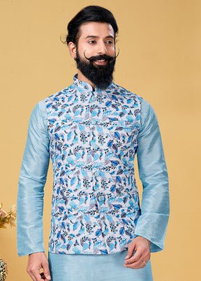 3 Pc Multicolor Silk Kurta Pajama with Jacket Set