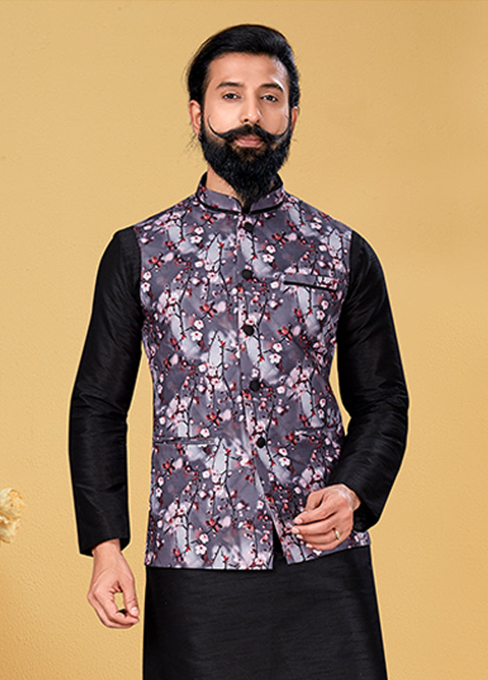 3 Pc Multicolor Silk Kurta Pajama with Jacket Set