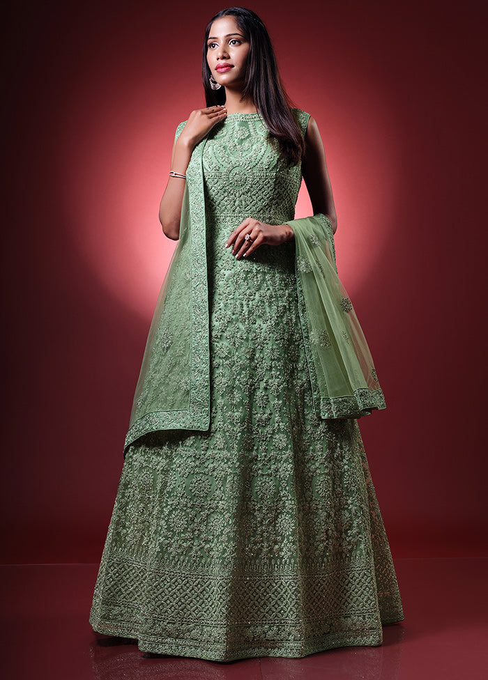 2 Pc Green Readymade Net Gown - Indian Silk House Agencies