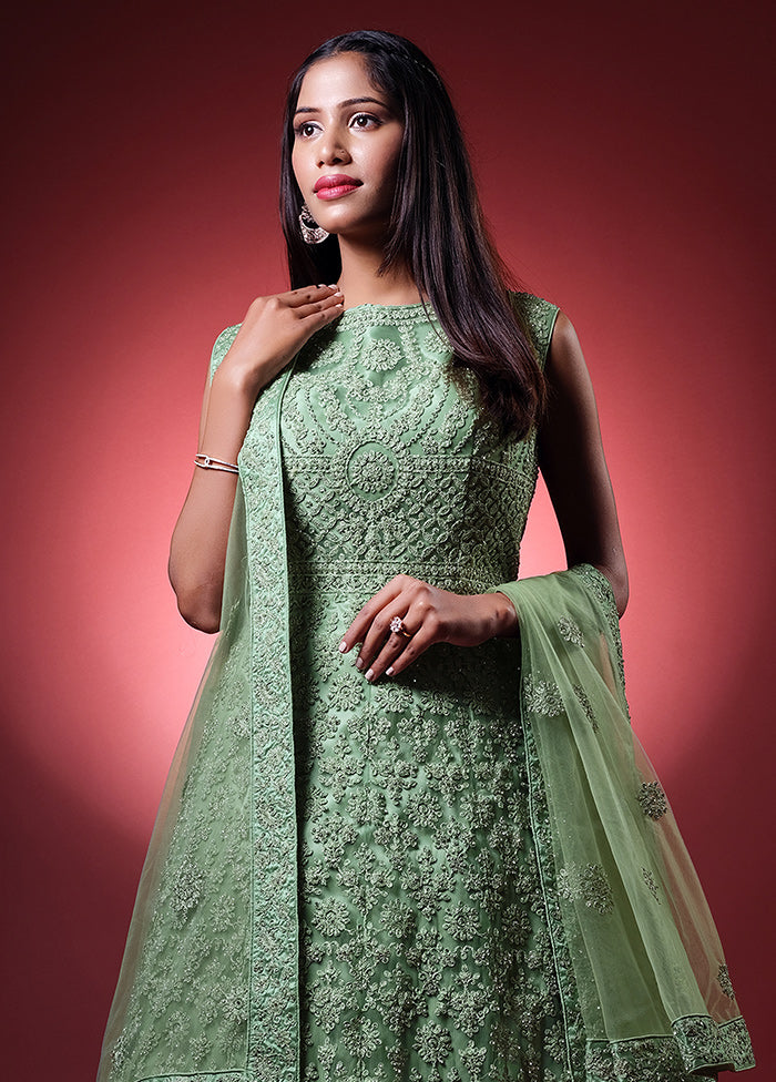 2 Pc Green Readymade Net Gown - Indian Silk House Agencies