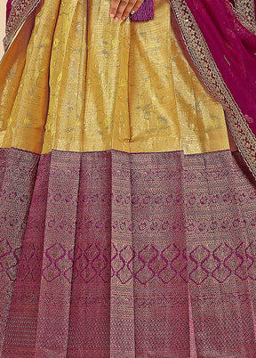 3 Pc Golden Silk Semi Stitched Lehenga Set - Indian Silk House Agencies