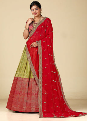 3 Pc Red Silk Semi Stitched Lehenga Set - Indian Silk House Agencies