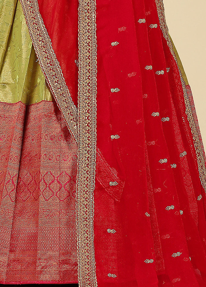 3 Pc Red Silk Semi Stitched Lehenga Set - Indian Silk House Agencies