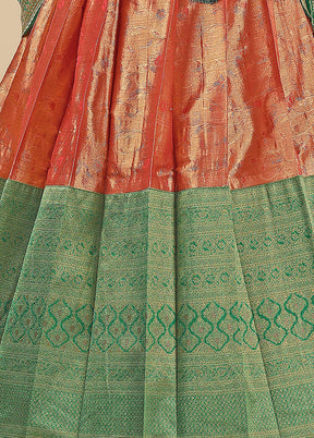 3 Pc Orange Silk Semi Stitched Lehenga Set - Indian Silk House Agencies