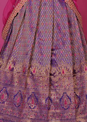 3 Pc Purple Silk Semi Stitched Lehenga Set - Indian Silk House Agencies