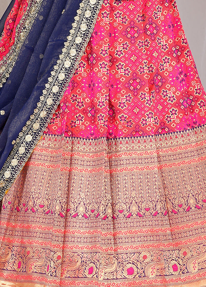 3 Pc Pink Silk Semi Stitched Lehenga Set - Indian Silk House Agencies