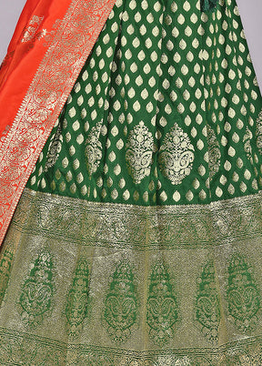 3 Pc Green Silk Semi Stitched Lehenga Set - Indian Silk House Agencies