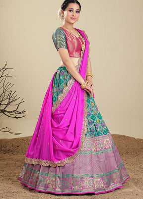 3 Pc Rama Silk Semi Stitched Lehenga Set - Indian Silk House Agencies