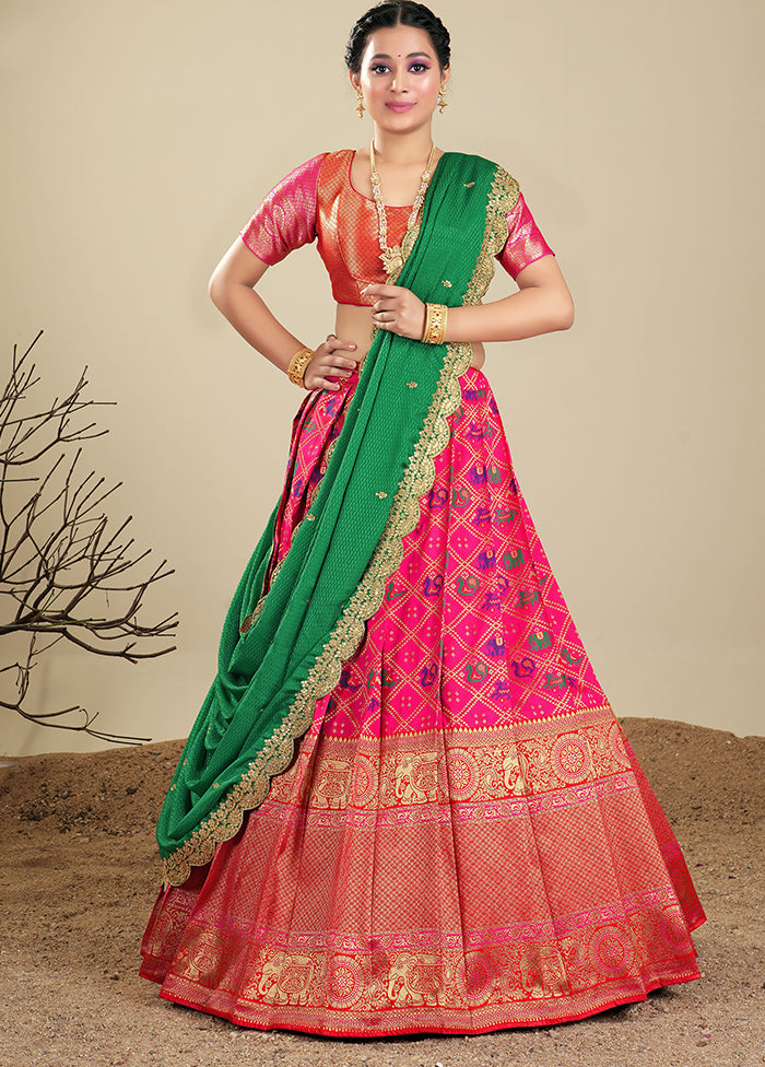 3 Pc Rani Silk Semi Stitched Lehenga Set - Indian Silk House Agencies