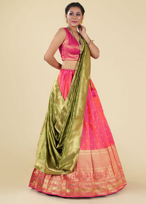 3 Pc Pink Silk Semi Stitched Lehenga Set - Indian Silk House Agencies