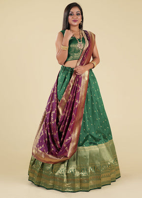 3 Pc Green Silk Semi Stitched Lehenga Set - Indian Silk House Agencies