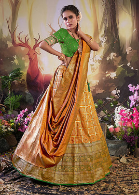 3 Pc Mustard Silk Semi Stitched Lehenga Set - Indian Silk House Agencies