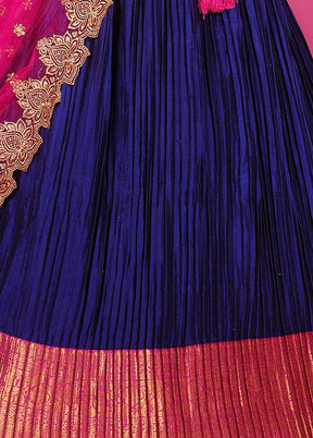 3 Pc Blue Silk Semi Stitched Lehenga Set - Indian Silk House Agencies