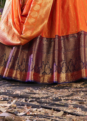 3 Pc Orange Silk Semi Stitched Lehenga Set