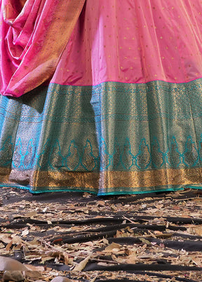 3 Pc Light Pink Silk Semi Stitched Lehenga Set - Indian Silk House Agencies