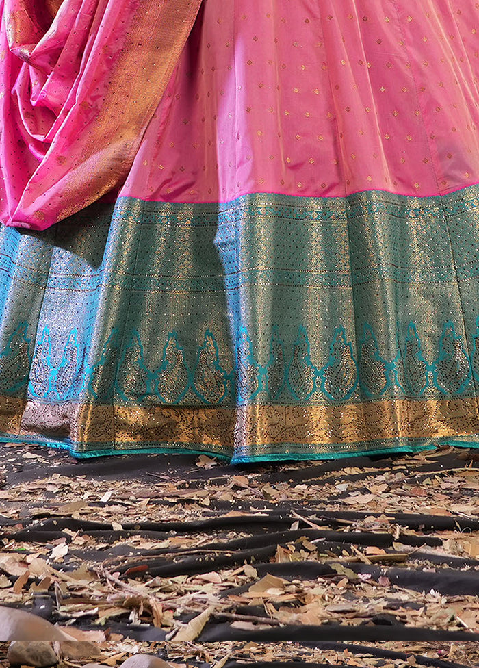 3 Pc Light Pink Silk Semi Stitched Lehenga Set - Indian Silk House Agencies