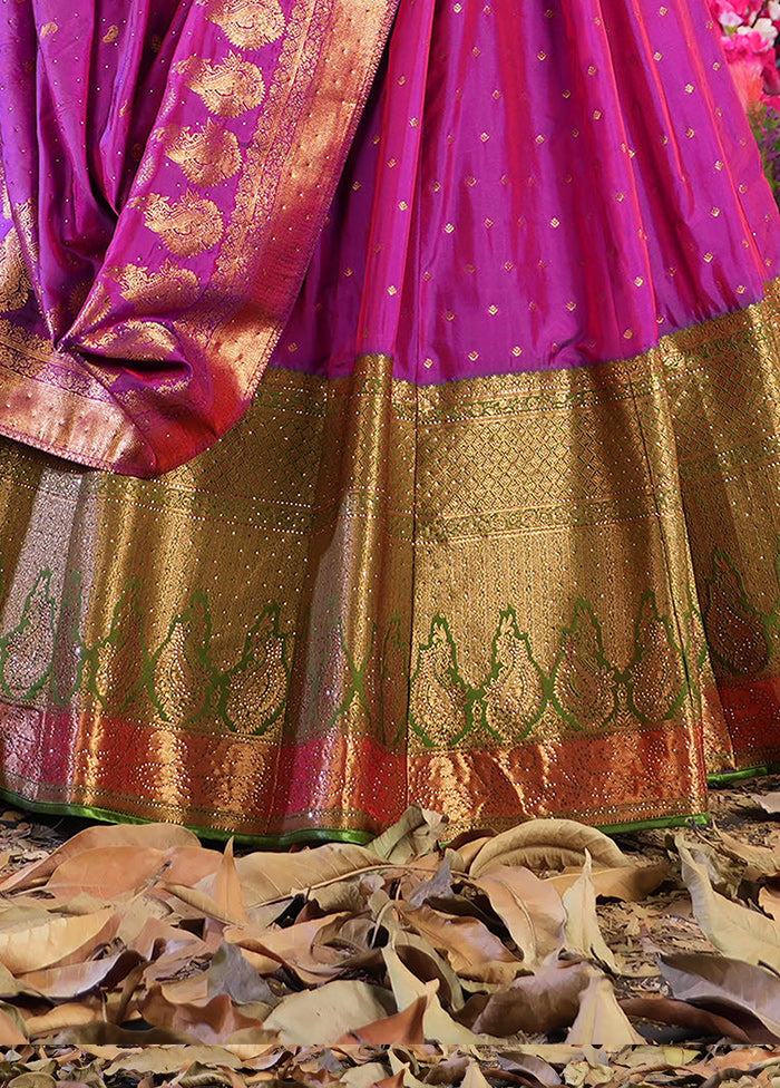 3 Pc Purple Silk Semi Stitched Lehenga Set - Indian Silk House Agencies