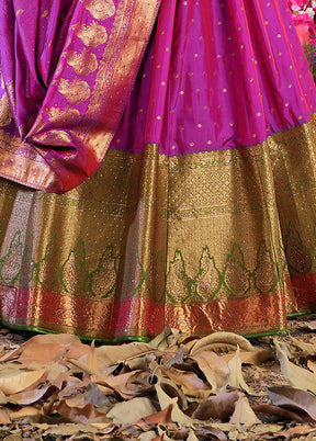 3 Pc Purple Silk Semi Stitched Lehenga Set - Indian Silk House Agencies