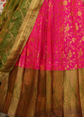 3 Pc Rani Silk Semi Stitched Lehenga Set