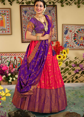 3 Pc Rani Silk Semi Stitched Lehenga Set - Indian Silk House Agencies