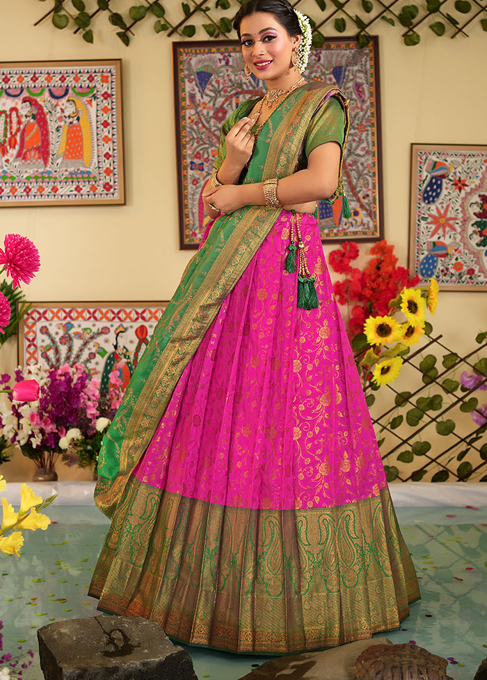 3 Pc Rani Silk Semi Stitched Lehenga Set - Indian Silk House Agencies