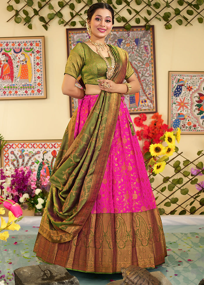 3 Pc Rani Silk Semi Stitched Lehenga Set - Indian Silk House Agencies