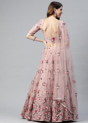 3 Pc Dusty Pink Crepe Semi Stitched Lehenga Set - Indian Silk House Agencies