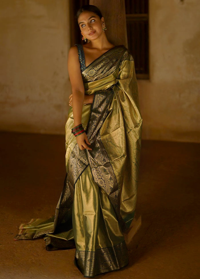 Green Kanjivaram Silk Saree Without Blouse Piece - Indian Silk House Agencies