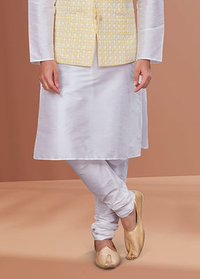 3 Pc White Georgette Kurta Pajama with Jacket Set