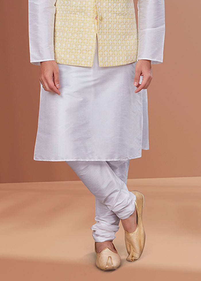 3 Pc White Georgette Kurta Pajama with Jacket Set