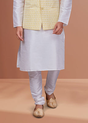 3 Pc White Georgette Kurta Pajama with Jacket Set
