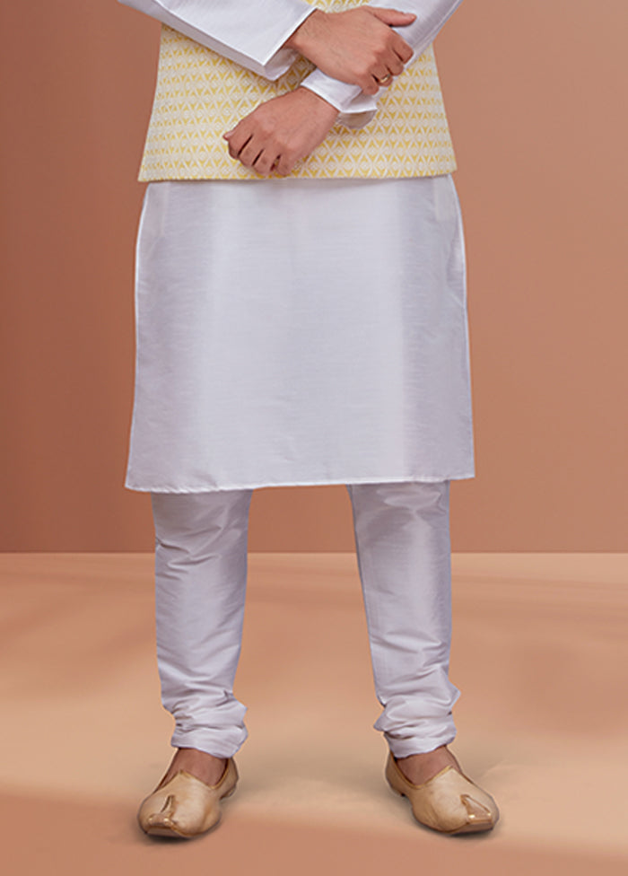 3 Pc White Georgette Kurta Pajama with Jacket Set