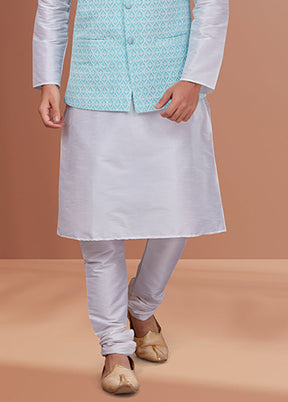 3 Pc White Georgette Kurta Pajama with Jacket Set