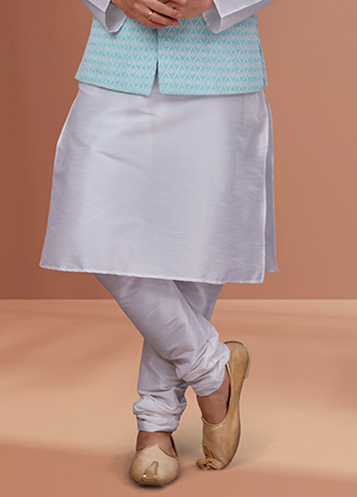 3 Pc White Georgette Kurta Pajama with Jacket Set