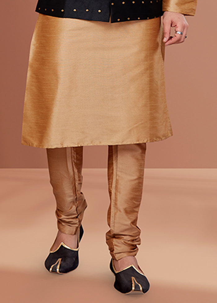 3 Pc Brown Silk Kurta Pajama with Jacket Set