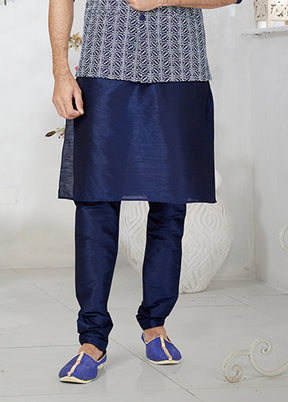 3 Pc Blue Silk Kurta Pajama with Jacket Set