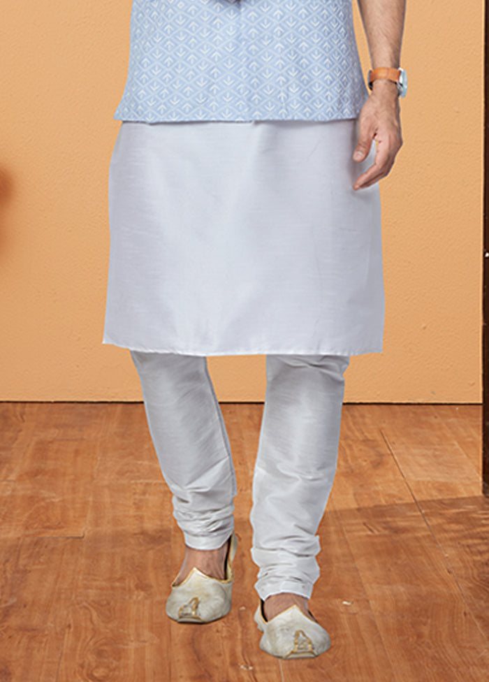 3 Pc Cream Silk Kurta Pajama with Jacket Set