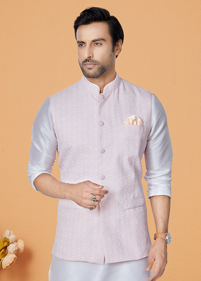 3 Pc Cream Silk Kurta Pajama with Jacket Set