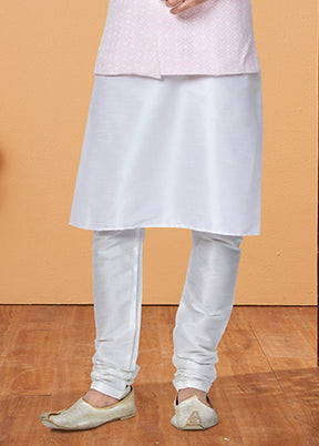 3 Pc Cream Silk Kurta Pajama with Jacket Set