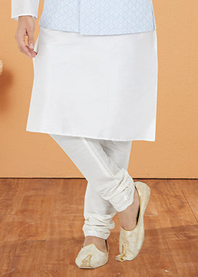 3 Pc White Silk Kurta Pajama with Jacket Set