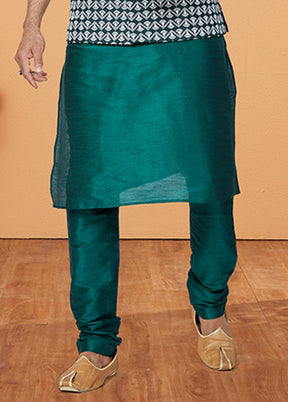 3 Pc Green Silk Kurta Pajama with Jacket Set