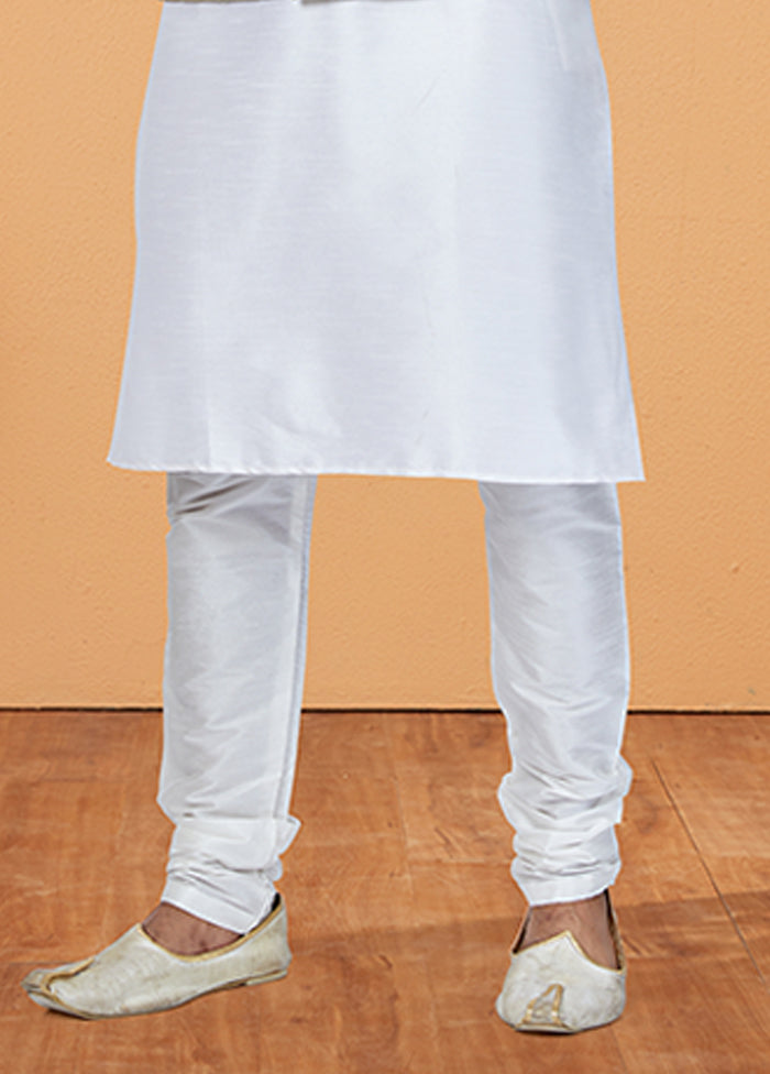 3 Pc White Silk Kurta Pajama with Jacket Set