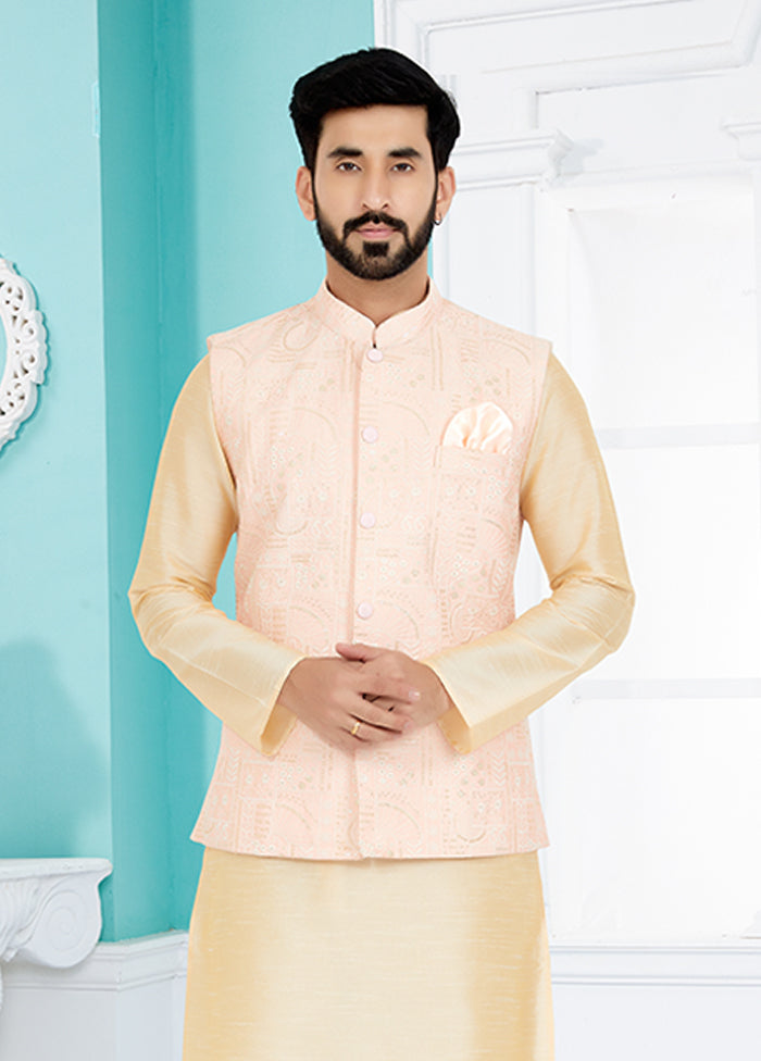 3 Pc Cream Silk Kurta Pajama with Jacket Set